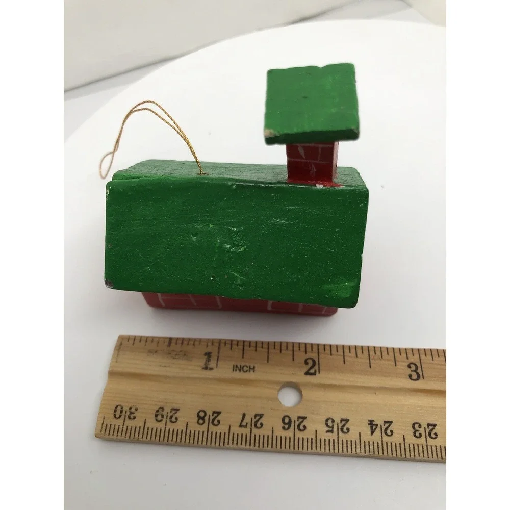 Vintage Wooden Hand Painted Schoolhouse Christmas‎ Ornament 2.5